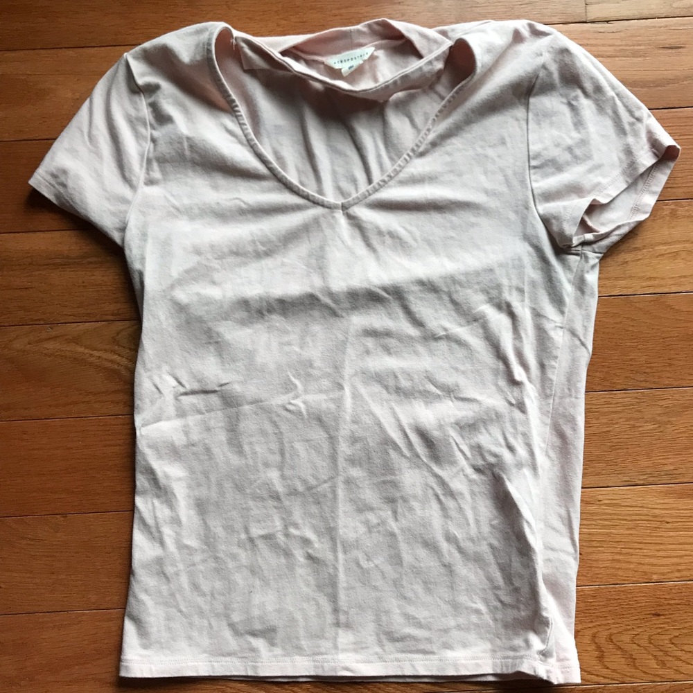 Blush pink scoop neck collared shirt
